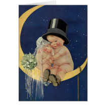 Vintage Baby Bride and Groom Sitting on the Moon Greeting Cards