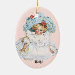 Vintage Baby Girl Doll, Easter Dress and Hat Ornament