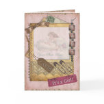 Vintage Baby Girl Pink Arrival Announcement Photo cards