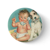 Vintage Baby on the Phone Pinback Button