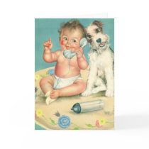 Vintage Baby on the Phone Greeting Card