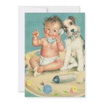 Vintage Baby on the Phone Custom Announcements