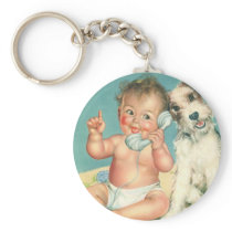 Vintage Baby on the Phone Key Chains