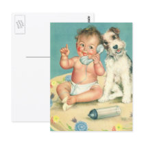 Vintage Baby on the Phone Postcard
