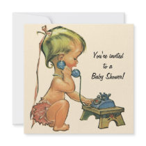 Vintage Baby Shower, Cute Girl Talking on Phone
