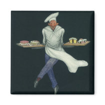 Vintage Baker with Pastries and other Desserts Fridge Magnet