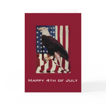 Vintage Bald Eagle on American Flag 4 July Card