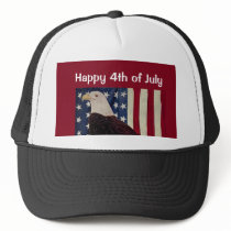 Vintage Bald Eagle on American Flag 4 July Hat