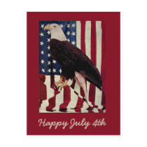 Vintage Bald Eagle on American Flag 4 July Postcard