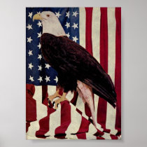 Vintage Bald Eagle on American Flag 4 July Print