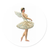 Vintage Ballerina with Angel Wings Round Stickers