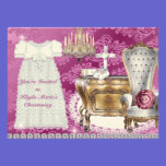 Vintage BAPTISM Invitation PINK DAMASK DESIGN invitations