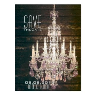 vintage barnwood purple chandelier Save The date Post Card