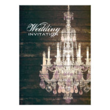 vintage barnwood purple chandelier wedding invites
