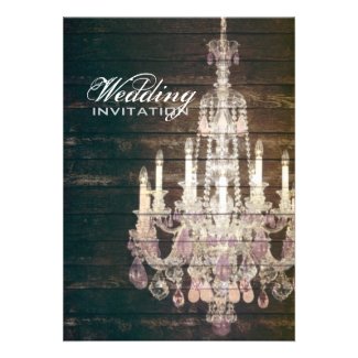 vintage barnwood purple chandelier wedding invites