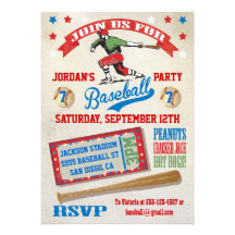 Vintage Baseball birthday party invitations