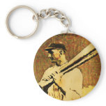 Vintage Baseball Players Oil Painting Key Chain