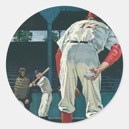 Vintage Baseball Players Round Sticker