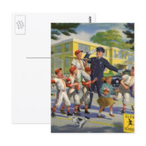 Vintage Baseball Players with Crossing Guard Postcards