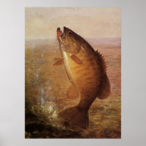 Vintage Bass Jumping Out of a Lake Posters