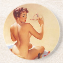 Vintage Beach Beauty Pin Up Girl Beverage Coasters