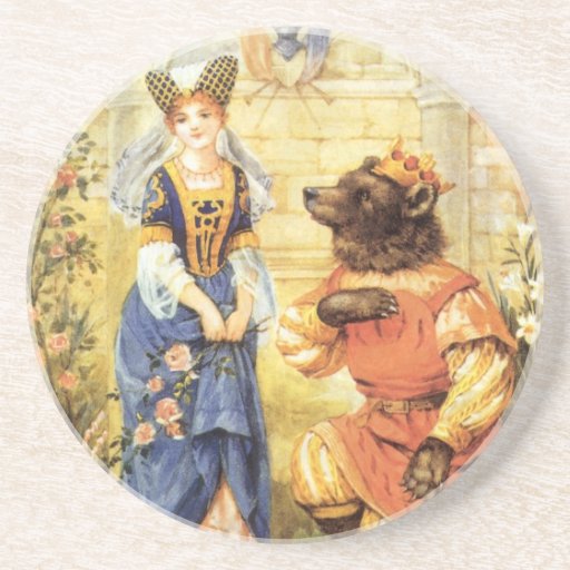 Vintage Beauty and the Beast Fairy Tale Drink Coaster
