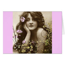 Vintage Beauty with Flowers Greeting Card