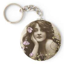 Vintage Beauty with Flowers Key Chain