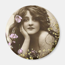 Vintage Beauty with Flowers Magnets