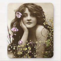 Vintage Beauty with Flowers Mouse Pad