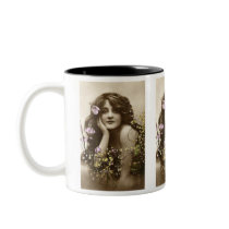Vintage Beauty with Flowers Mugs