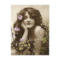 Vintage Beauty with Flowers Postcard