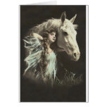Vintage Beauty With White Horse Greeting Cards