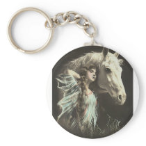 Vintage Beauty With White Horse Keychain