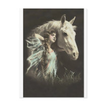 Vintage Beauty With White Horse Post Card