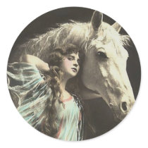 Vintage Beauty With White Horse Sticker