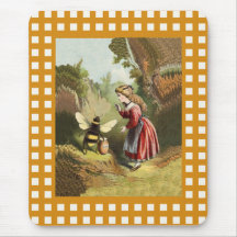 Vintage Bee Little Girl Honey Pot Mouse Pads