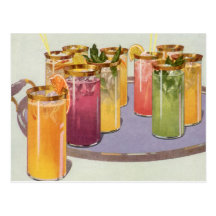 Vintage Beverages, Drinks with Ice Cubes on a Tray Post Cards
