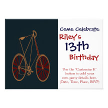 Vintage Bicycle Old School Blue Red Bike Personalized Invitations