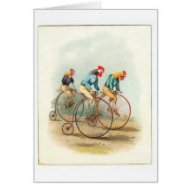 Vintage Bicycle Poster, Pennyfarthing Roosters Greeting Card
