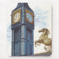 Vintage Big Ben Clock Tower Horse Statue, London Mouse Pad