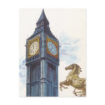 Vintage Big Ben Clock Tower Horse Statue, London Postcards