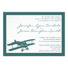 Vintage Biplane Aviator Blue Wedding Invitations