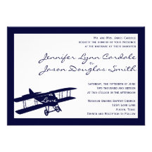 Vintage Biplane Aviator Blue Wedding Invitations