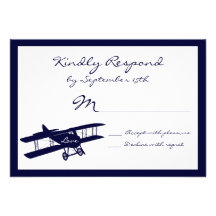 Vintage Biplane Aviator Blue Wedding RSVP Cards