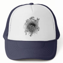 Vintage Bird Nest Illustration Mesh Hat