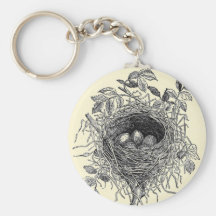 Vintage Bird Nest Illustration Keychain