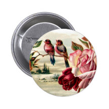Vintage Bird Roses Button