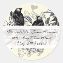 Vintage Bird White Flower Wedding Return Address Round Stickers