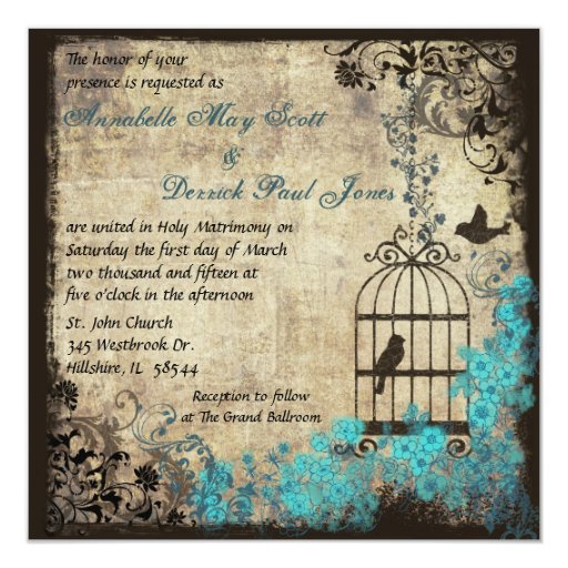 vintage blue bird wedding invitations vintage birdcage wedding invitation blue 5 25 quot square vintage blue bird wedding invitations vintage birdcage wedding invitation blue 5 25 quot square